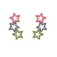 Fashion Color Zircon Heart Pentagram Tassel Copper Earrings sku image 2