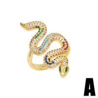 Fashion Copper Inlaid Zircon Snake-shaped Open Ring Female sku image 2