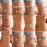 New Jewelry Fashion Creative Alloy Rice Bead Woven Shell Multi-layer Anklet main image 2