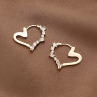 Fashion Real Gold Electroplated Zircon Heart Hoop Earrings Wholesale main image 1
