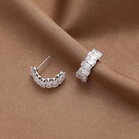 Simple Zircon Geometric C-shaped Real Gold Electroplating Alloy Earrings Female main image 4