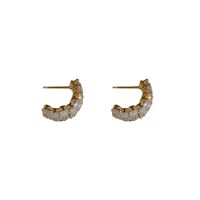 Pendientes De Aleación De Galvanoplastia De Oro Real En Forma De C Geométricos De Circón Simple Para Mujer main image 6