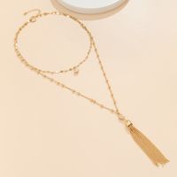 Fashion Bead Chain Tassel Pendant Simple Double-layer Alloy Necklace main image 5