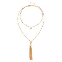 Fashion Bead Chain Tassel Pendant Simple Double-layer Alloy Necklace main image 6