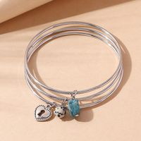 Simple Natural Stone Heart Lock Pendant Alloy Bracelet Set main image 1