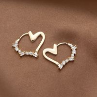 Fashion Real Gold Electroplated Zircon Heart Hoop Earrings Wholesale sku image 1