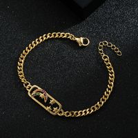 Fashion Copper-plated Real Gold Micro-encrusted Zircon Star Moon Smiley Face Bracelet sku image 1