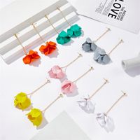 Rhinestone Chain Long Candy Color Petal Leaf Tassel Earrings main image 2
