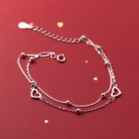 Sweet Heart-shaped Female Double-layer Round Peas Light Beads Metal Bracelet main image 5