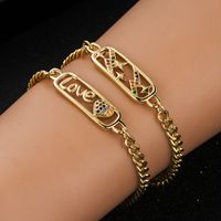 Letters Heart Shaped Lightning Copper Plated 18k Gold Micro-set Zircon Chain Bracelet Accessories main image 1