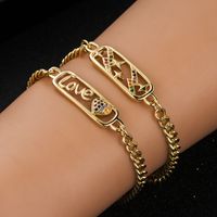 Letters Heart Shaped Lightning Copper Plated 18k Gold Micro-set Zircon Chain Bracelet Accessories main image 2