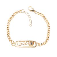 Letters Heart Shaped Lightning Copper Plated 18k Gold Micro-set Zircon Chain Bracelet Accessories main image 6