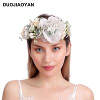 New Simulation Fabric Big Flower Garland Headband Bohemian Bride Hair Accessories main image 4
