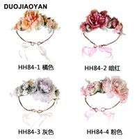 New Simulation Fabric Big Flower Garland Headband Bohemian Bride Hair Accessories main image 6