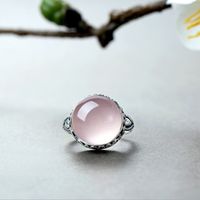 Vintage Inlaid Round Pink Crystal Hibiscus Stone Ring main image 3