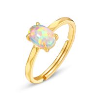 Synthetic Opal Simple 925 Silver Gold-plated Female Geometric 10k Gold Ring main image 1
