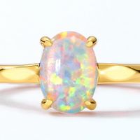 Synthetic Opal Simple 925 Silver Gold-plated Female Geometric 10k Gold Ring main image 5