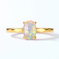 Synthetic Opal Simple 925 Silver Gold-plated Female Geometric 10k Gold Ring main image 6