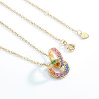 2022 New Korean Rainbow S925 Sterling Silver Round Double Ring Pendant Necklace main image 4
