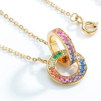2022 New Korean Rainbow S925 Sterling Silver Round Double Ring Pendant Necklace main image 5