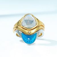 New Retro Irregular S925 Silver Inlaid Labradorite Female Stacking 10k Gold Ring Wholesale main image 5