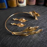 Retro Leaves Shape Gold Plated Flower Crown Earrings Bridal Headdress main image 3