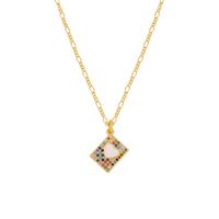 New Square Color Zircon Micro-set Heart Pendent Copper Necklace main image 1