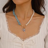 Mode Geometrische Nachahmung Perle Farbe Stein Nähte Legierung Halskette main image 1