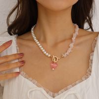 Mode Geometrische Nachahmung Perle Farbe Stein Nähte Legierung Halskette main image 3