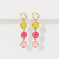 Cute Multi-color Circle Smiley Face  Dripping Oil Copper Earrings Wholesale main image 1