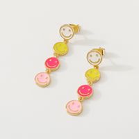 Cute Multi-color Circle Smiley Face  Dripping Oil Copper Earrings Wholesale main image 3