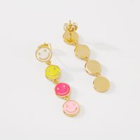 Cute Multi-color Circle Smiley Face  Dripping Oil Copper Earrings Wholesale main image 4