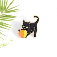 Creative Cartoon Black Cat Holding Ball Shape Alloy Brooch Clothes Badge Wholesale main image 3
