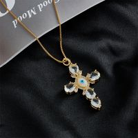 New Cross Pendant Copper Plated 18k Gold Zircon Drip Oil Necklace Female main image 4