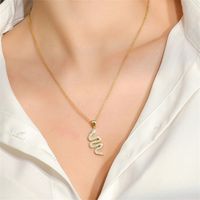 New Copper Micro-inlaid Zircon Jewelry Plated 18k Gold Retro Snake Necklace Female main image 1