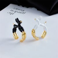 New Copper Plated 18k Gold Black White Dripping Oil Animal Open Ring main image 1