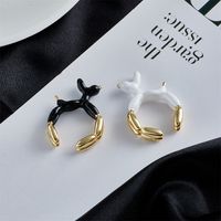 New Copper Plated 18k Gold Black White Dripping Oil Animal Open Ring main image 3