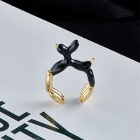 New Copper Plated 18k Gold Black White Dripping Oil Animal Open Ring main image 4