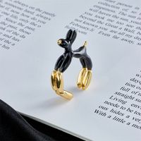 New Copper Plated 18k Gold Black White Dripping Oil Animal Open Ring main image 5