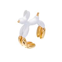 New Copper Plated 18k Gold Black White Dripping Oil Animal Open Ring main image 6