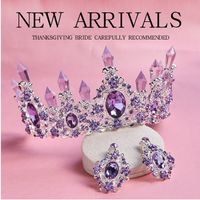 Retro Crystal Baroque Crown Earrings Set Hair Accessories sku image 1