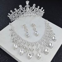 Retro Bridal Necklace Earrings Crown Three-piece Set Wedding Jewelry sku image 1