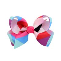12 Colors New Wave Printing Striped Fishtail Upturned Bow Children's Hairpin sku image 6