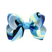 12 Colors New Wave Printing Striped Fishtail Upturned Bow Children's Hairpin sku image 13