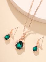 Women's Green Water Drop Necklace Earrings Set Fashion Flash Diamond Crystal Jewelry main image 2