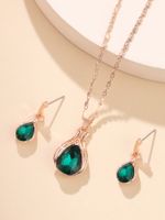 Women's Green Water Drop Necklace Earrings Set Fashion Flash Diamond Crystal Jewelry main image 3