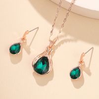 Women's Green Water Drop Necklace Earrings Set Fashion Flash Diamond Crystal Jewelry sku image 1