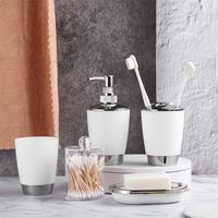 Lot De 5 Kits De Salle De Bain Bouteille De Lotion Porte-brosse À Dents Rince-bouche Tasse Porte-savon main image 2