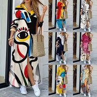 2022 Spring New Long Sleeve Hit Color Line Printed Lapel Loose Dress main image 2