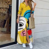 2022 Spring New Long Sleeve Hit Color Line Printed Lapel Loose Dress main image 6